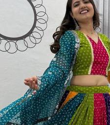 Multi Bandhani Print Sequins Work Georgette Navratri Lahenga Choli Set