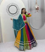 Multi Bandhani Print Sequins Work Georgette Navratri Lahenga Choli Set