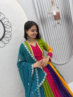 Multi Bandhani Print Sequins Work Georgette Navratri Lahenga Choli Set 4
