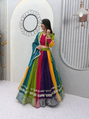 Multi Bandhani Print Sequins Work Georgette Navratri Lahenga Choli Set 5