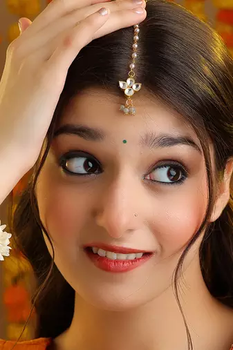 Grey kundan double drop maang tikka