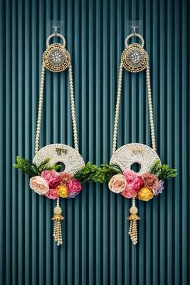 handmade shubh labh door hanging with pearl tassels and artificial floral decoration for home decor (pack of 2) 1