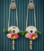 handmade shubh labh door hanging with pearl tassels and artificial floral decoration for home decor (pack of 2)