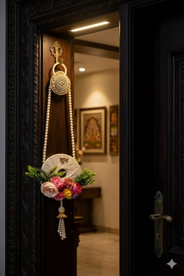 handmade shubh labh door hanging with pearl tassels and artificial floral decoration for home decor (pack of 2) 4
