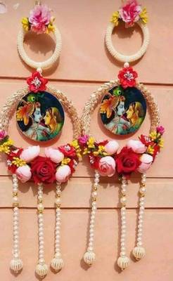 handmade radha krishna floral pearl hanging wall decor  decorative wall hanging for home decoration (pack of 2) 1