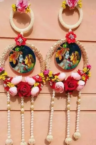 handmade radha krishna floral pearl hanging wall decor  decorative wall hanging for home decoration (pack of 2)