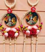 handmade radha krishna floral pearl hanging wall decor  decorative wall hanging for home decoration (pack of 2)