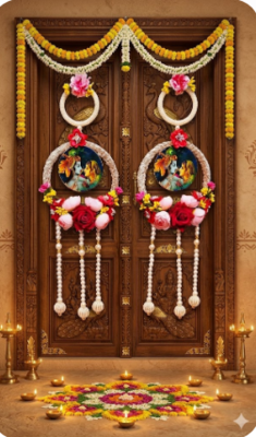 handmade radha krishna floral pearl hanging wall decor  decorative wall hanging for home decoration (pack of 2) 2