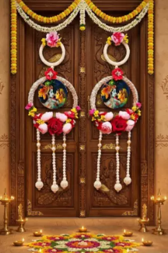 handmade radha krishna floral pearl hanging wall decor  decorative wall hanging for home decoration (pack of 2)