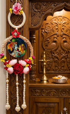 handmade radha krishna floral pearl hanging wall decor  decorative wall hanging for home decoration (pack of 2) 3