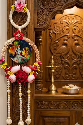 handmade radha krishna floral pearl hanging wall decor  decorative wall hanging for home decoration (pack of 2)
