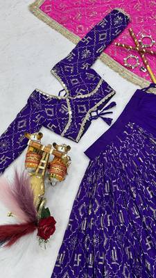 Purple Heavy Embroidery Work & miror lace Faux Georgette Navratri Lahenga Choli Set  4