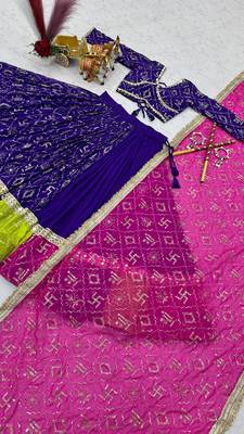 Purple Heavy Embroidery Work & miror lace Faux Georgette Navratri Lahenga Choli Set  5