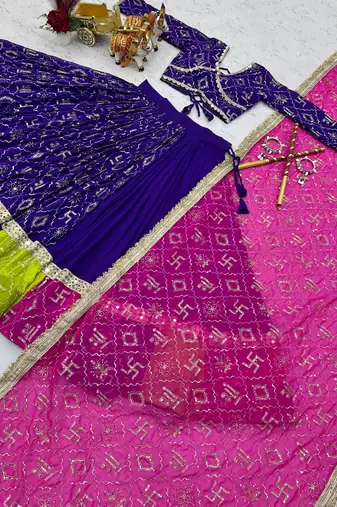 Purple Heavy Embroidery Work & miror lace Faux Georgette Navratri Lahenga Choli Set 