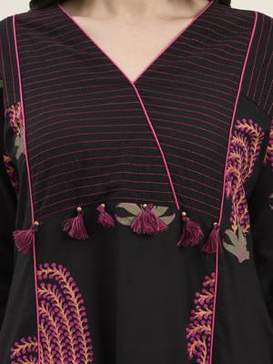 black cotton flare kantha work kurta pant dupatta set 4