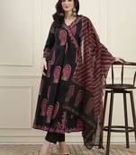 black cotton angrkha style kurta pant dupatta set