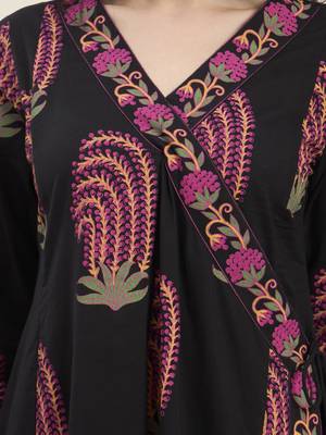 black cotton angrkha style kurta pant dupatta set 4