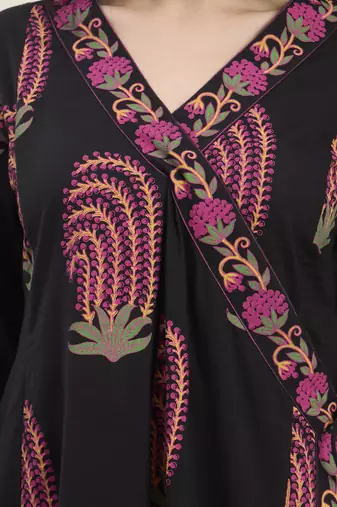 black cotton angrkha style kurta pant dupatta set