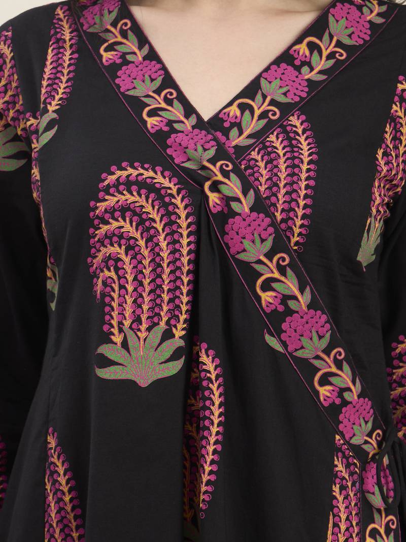 black cotton angrkha style kurta pant dupatta set