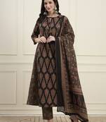 black cotton kalidaar style kurta pant dupatta set