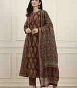 maroon cotton kalidaar style kurta pant dupatta set