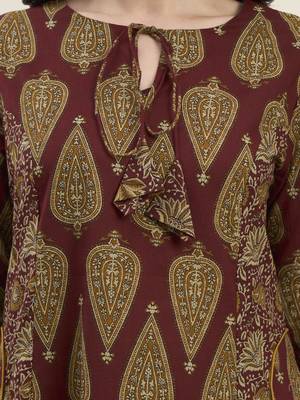 maroon cotton kalidaar style kurta pant dupatta set 4