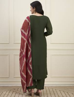 Yufta green mal chanderi lining kurta dupatta pant set 3