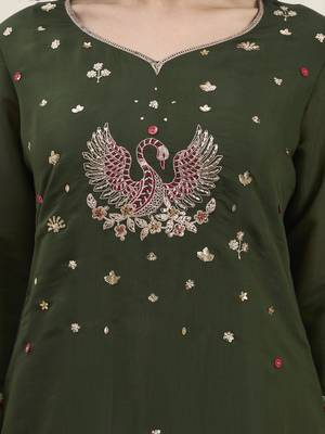 Yufta green mal chanderi lining kurta dupatta pant set 4