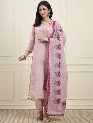 pink mal chanderi lining kurta dupatta pant set 1