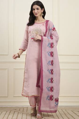 pink mal chanderi lining kurta dupatta pant set