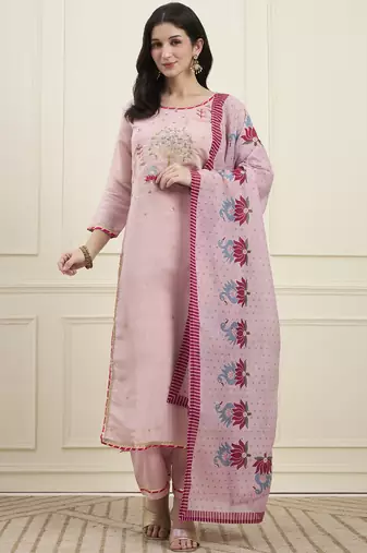 pink mal chanderi lining kurta dupatta pant set