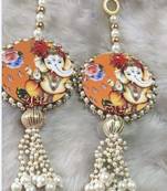 handmade lord ganesha pearl door hanging latkan decorative tassel for home decor festive decoration (pack of 2)