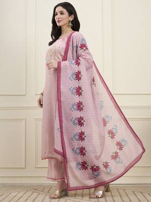 pink mal chanderi lining kurta dupatta pant set 2