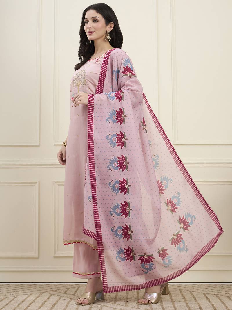 pink mal chanderi lining kurta dupatta pant set