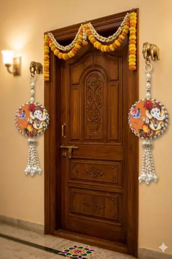 handmade lord ganesha pearl door hanging latkan decorative tassel for home decor festive decoration (pack of 2)