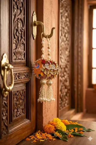 handmade lord ganesha pearl door hanging latkan decorative tassel for home decor festive decoration (pack of 2)
