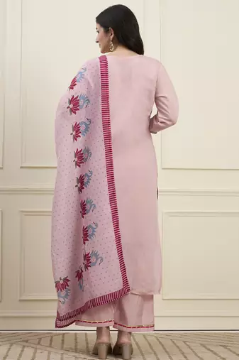 pink mal chanderi lining kurta dupatta pant set
