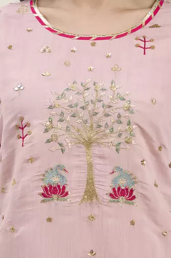 pink mal chanderi lining kurta dupatta pant set