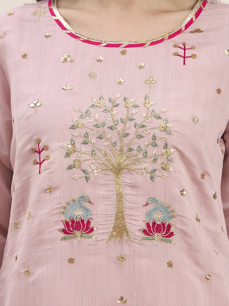 pink mal chanderi lining kurta dupatta pant set