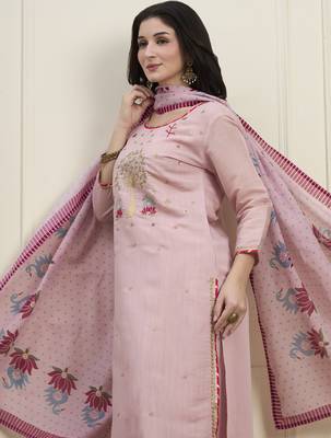 pink mal chanderi lining kurta dupatta pant set 5