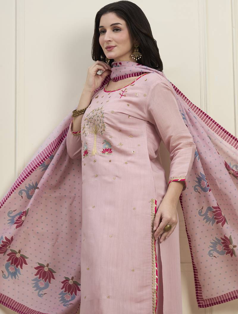 pink mal chanderi lining kurta dupatta pant set