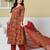 red anarkali cotton floral maternity wear kurta trouser dupatta set