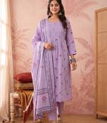 Yufta lavender cotton floral print anarkali kurta dupatta pant set