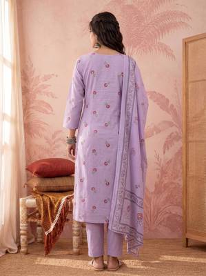 Yufta lavender cotton floral print anarkali kurta dupatta pant set 3