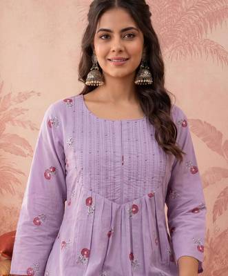 Yufta lavender cotton floral print anarkali kurta dupatta pant set 4