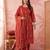 rust cotton kantha work sequins work anarkali kurta dupatta pant set