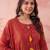 rust cotton kantha work sequins work anarkali kurta dupatta pant set