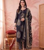 Yufta black straight pure cotton kantha work kurta trouser dupatta set