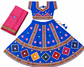 Blue kutch work embroidered cotton mirrorwork chaniya choli set with dupatta 1
