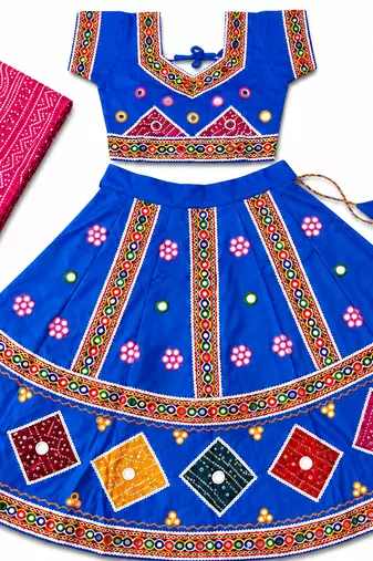 Blue kutch work embroidered cotton mirrorwork chaniya choli set with dupatta